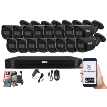 ZESTAW MONITORINGU BCS-L-XVR1602-4KE(5) + 16x BCS-TA18FWR3-G(2) 8MPX 4K 2.8mm IR30 2TB